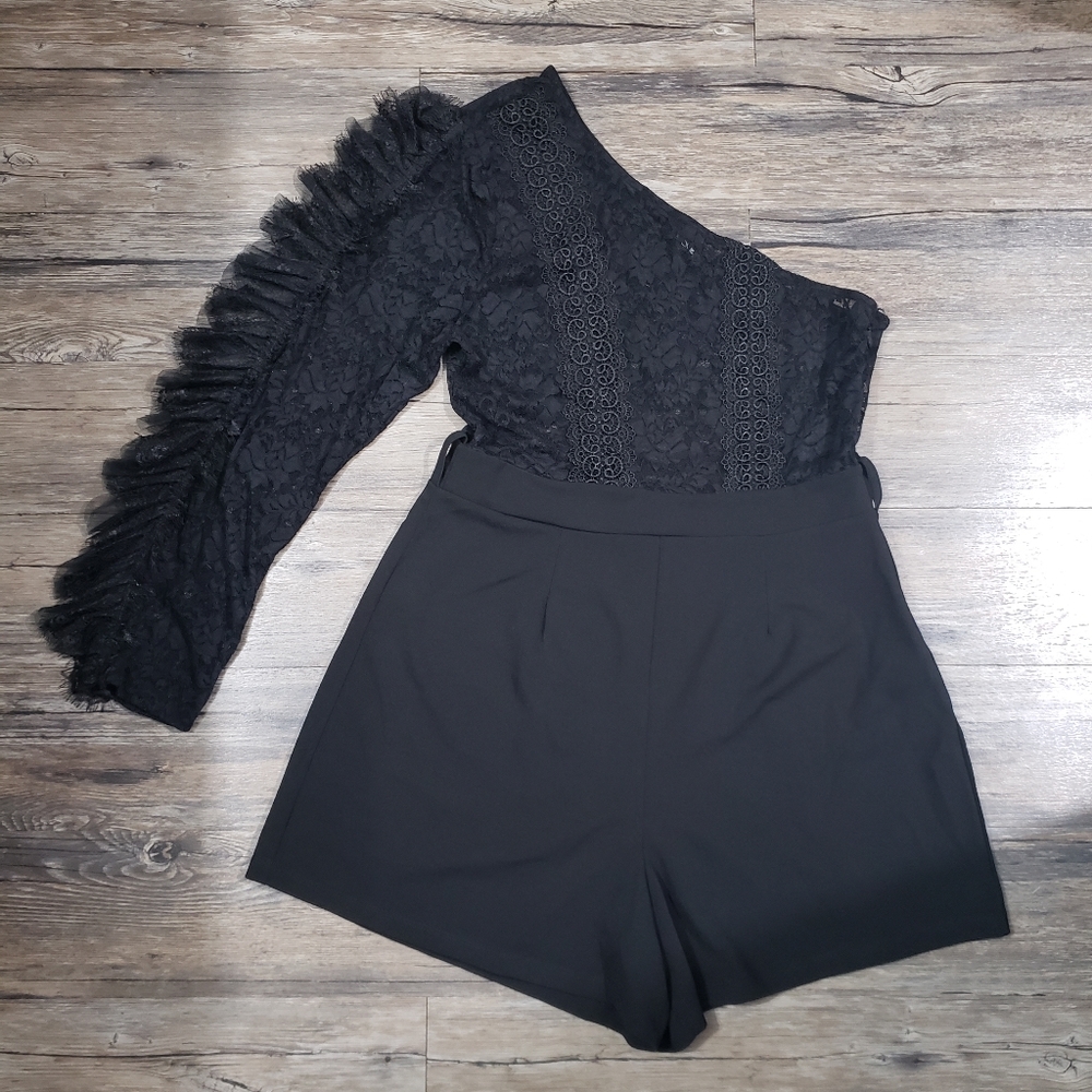 Fashion Nova One Hit Wonder Black Lace Crochet Top Detailed Romper Size 2x